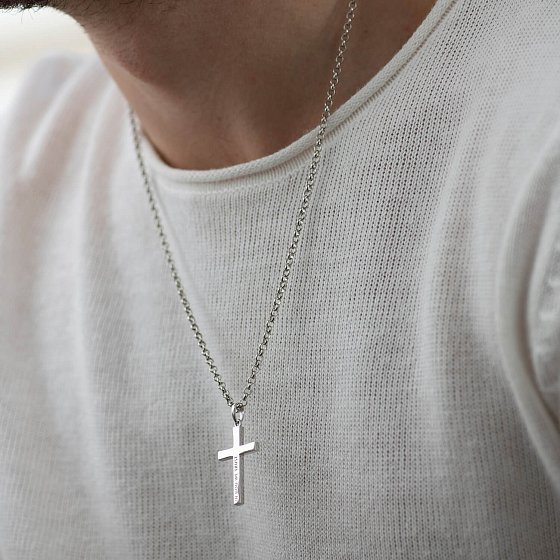 Серебряный крест ручной работы "In God we trust" 132750g №2