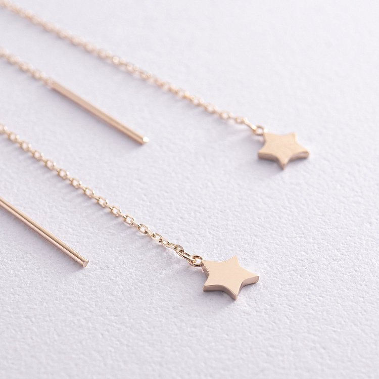 Серьги - протяжки "Звездочки" в желтом золоте с08334 от ювелирного магазина Оникс - 3