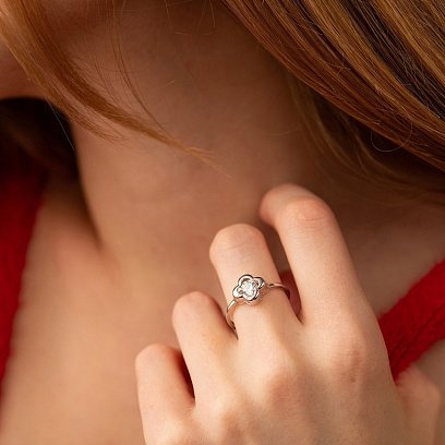 Серебряное кольцо "Клевер" с фианитом 112001 №4