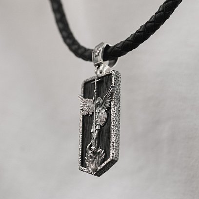 Срібний кулон "Архангел Михаїл" з ебеновим деревом 1265 №9