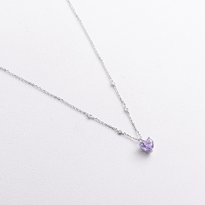 Серебряное колье "Сердечко" (фиолетовый и белые фианиты) 181389 №3