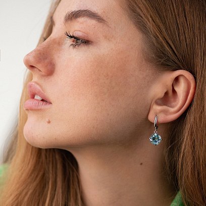 Золотые серьги "Влечение" с голубым топазом с05290 №5