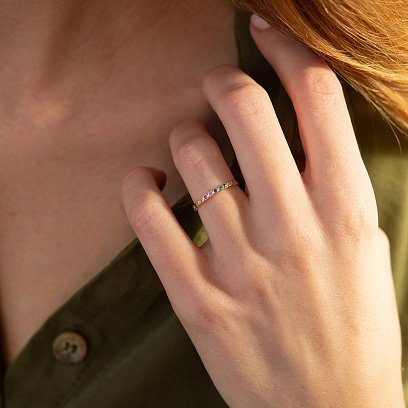 Каблучка з різнокольоровими фіанітами (жовте золото) к07162 №2