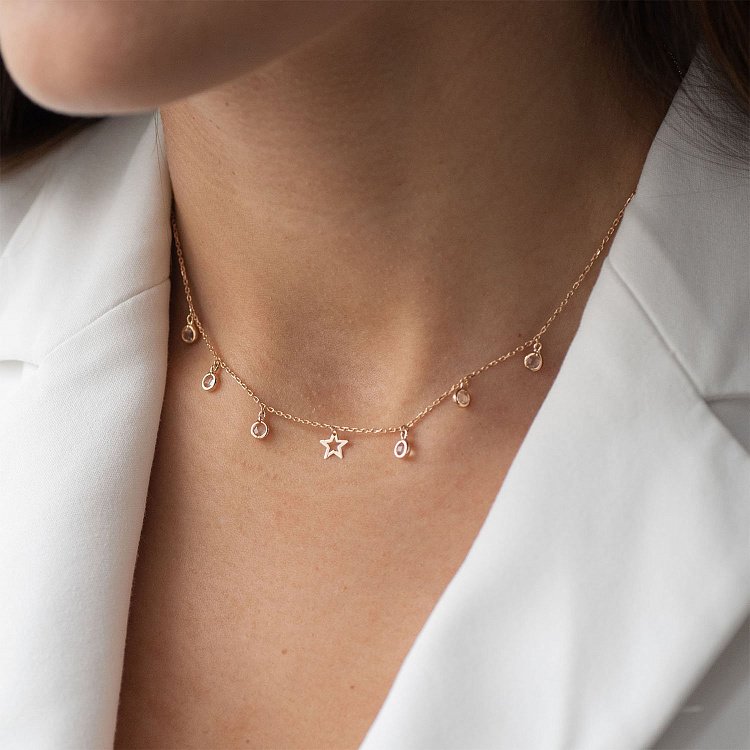 Золоте кольє "Зірка" (фіаніт) кол01402 від ювелірного магазину Онікс - 1