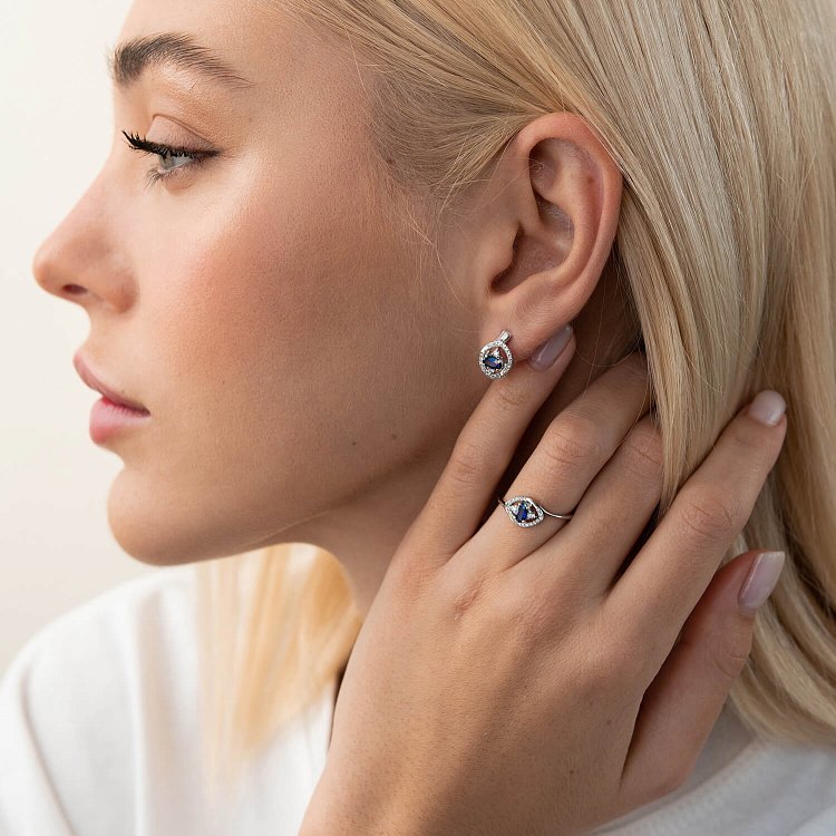 Золоті сережки з діамантами і сапфірами C01122E від ювелірного магазину Онікс - 1