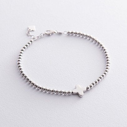 Шариковый браслет "Клевер" в белом золоте б04435