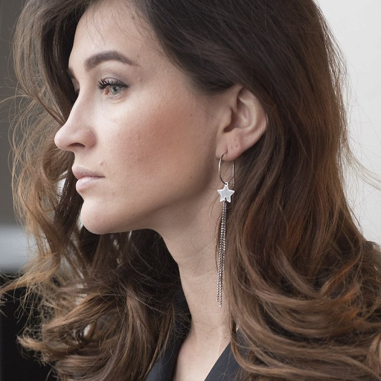 Сережки срібні із зірочками 122144 від ювелірного магазину Онікс - 3