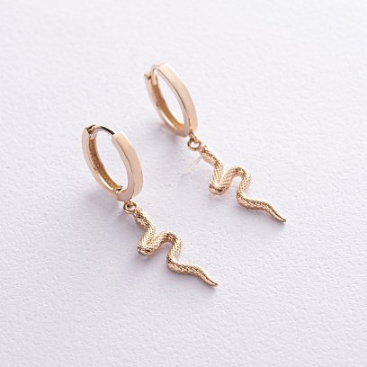 Сережки - кільця "Змії" у жовтому золоті с08022