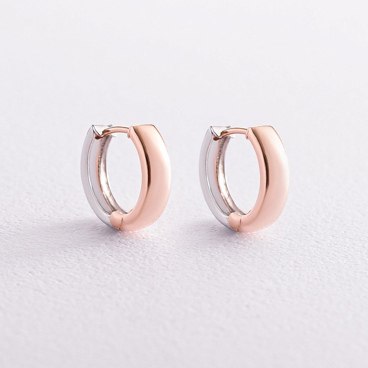 Серьги - кольца без камней (красное, белое золото) с07992 от ювелирного магазина Оникс