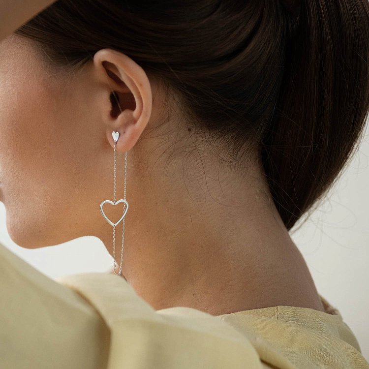 Золотые серьги - пусеты на цепочке "Сердечки" с05954 от ювелирного магазина Оникс - 5