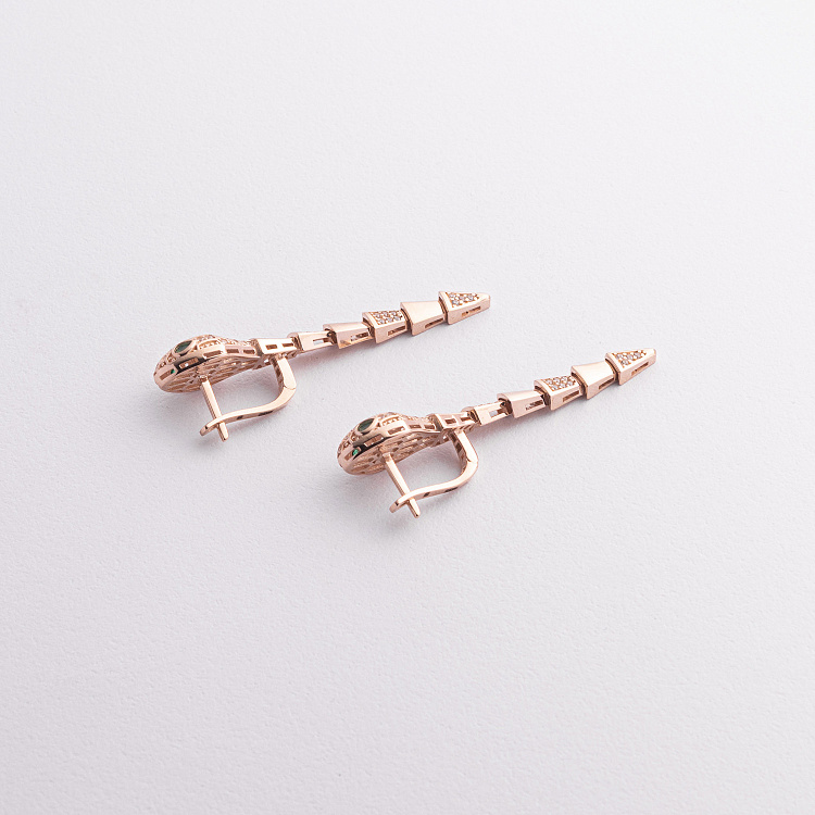 Серьги "Змеи" с фианитами (красное золото) с09441 от ювелирного магазина Оникс - 1