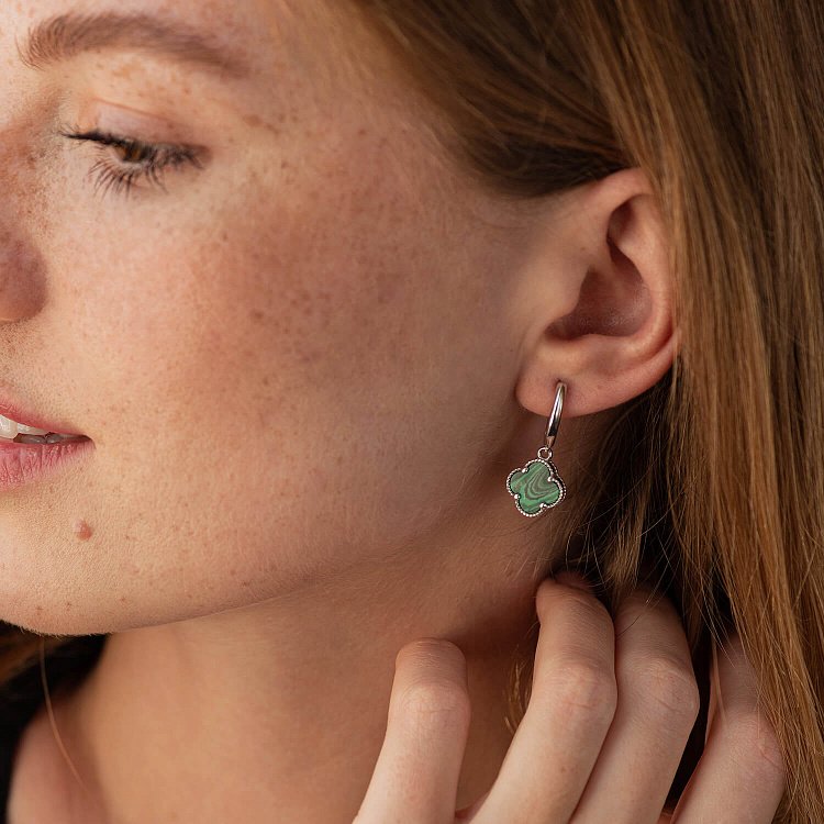 Серебряные серьги "Клевер" (синт. малахит) 123290 от ювелирного магазина Оникс - 6