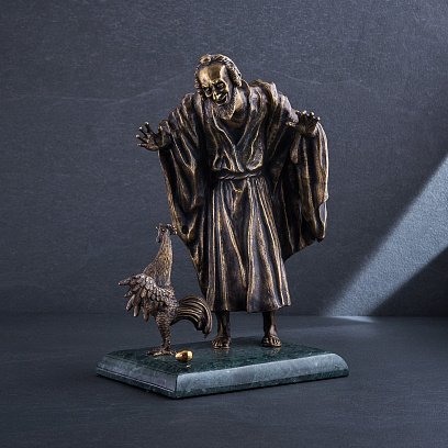 Бронзова фігура ручної роботи "Єврей з півнем" сер00016