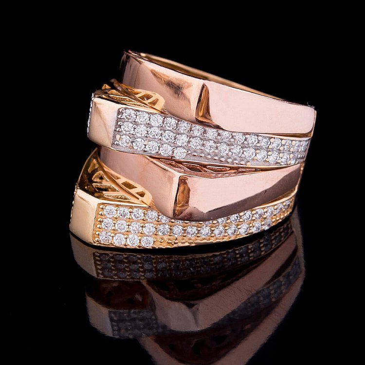 Ексклюзивна каблучка з фіанітами з золота к03906 від ювелірного магазину Онікс - 1