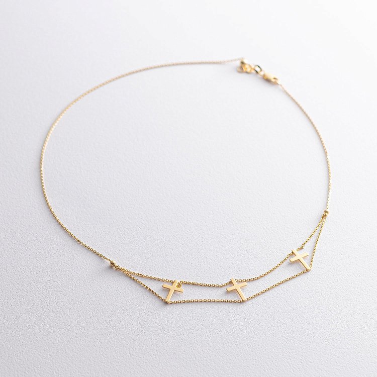 Кольє - чокер з хрестиками в жовтому золоті кол00981 від ювелірного магазину Онікс