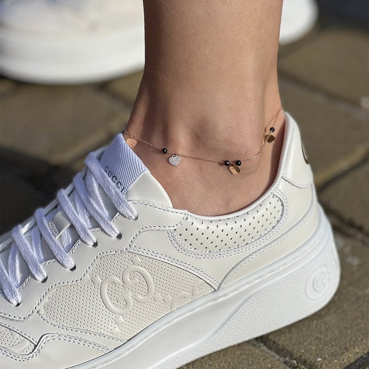 Золотой браслет "Сердечки" на ногу (фианиты) б04884 от ювелирного магазина Оникс - 7