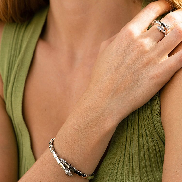 Кольцо "Змея" в белом золоте (фианиты) к07344 от ювелирного магазина Оникс - 5