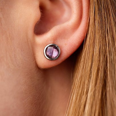 Срібні сережки-пусети з рожевим топазом 122167 №3