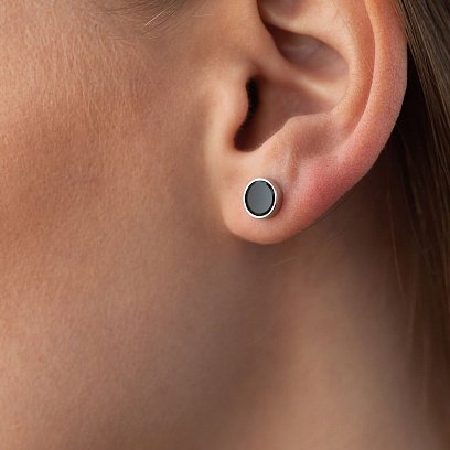 Серебряные серьги - пусеты (оникс) 077210 №5