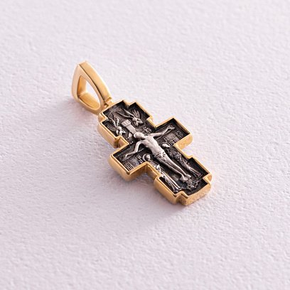 Серебряный крестик с позолотой "Распятие. Икона Божией Матери "Млекопитательница" 131689