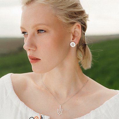 Срібні сережки - пусети "Вишиванка" 122513в №3