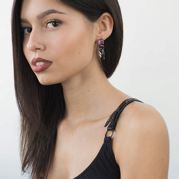 Золотые серьги с камнями (бриллиант, пироп, дымчатый кварц) e23896c от ювелирного магазина Оникс - 2