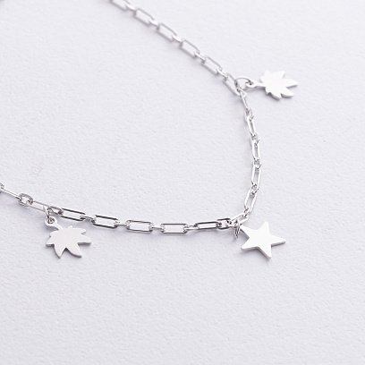 Срібний браслет "Зірочки та листочки" на ногу 141766 №2