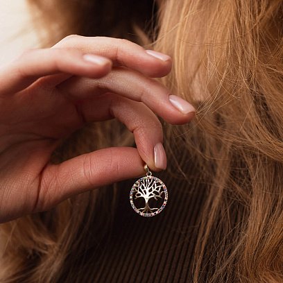 Золотой кулон "Древо жизни" с фианитами п03655 №2