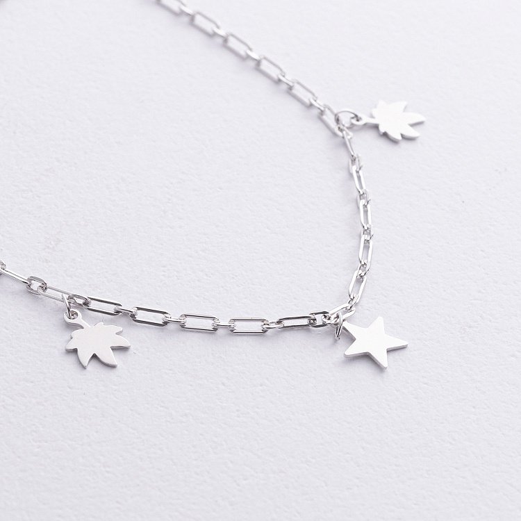 Срібний браслет "Зірочки та листочки" на ногу 141766 від ювелірного магазину Онікс - 1