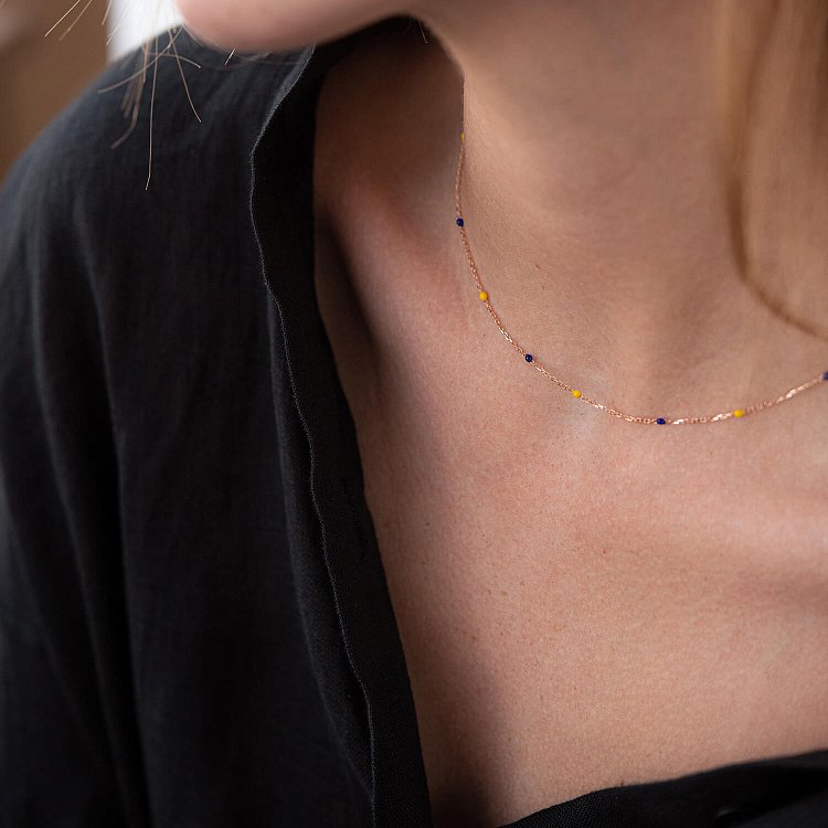 Кольє в червоному золоті (синя та жовта емаль) кол02242 від ювелірного магазину Онікс - 5