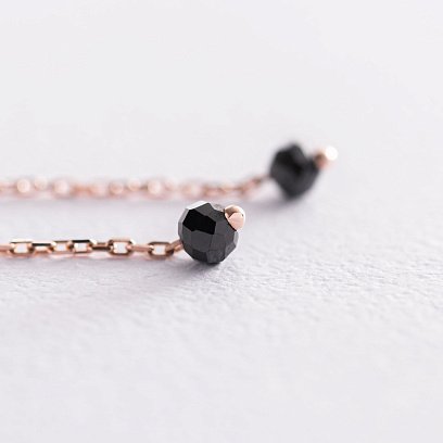 Золоті сережки - протяжки (чорні фіаніти) с07198 №3