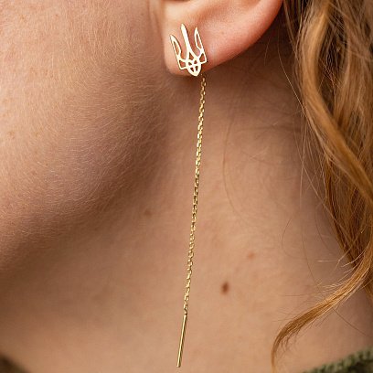 Сережки - протяжки "Герб України - Тризуб" (жовте золото) с08095 №4