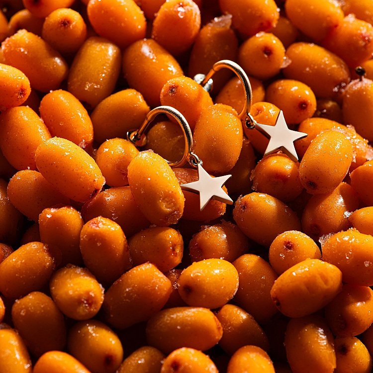 Золотые серьги - пусеты "Звездочки" с07395 от ювелирного магазина Оникс - 2