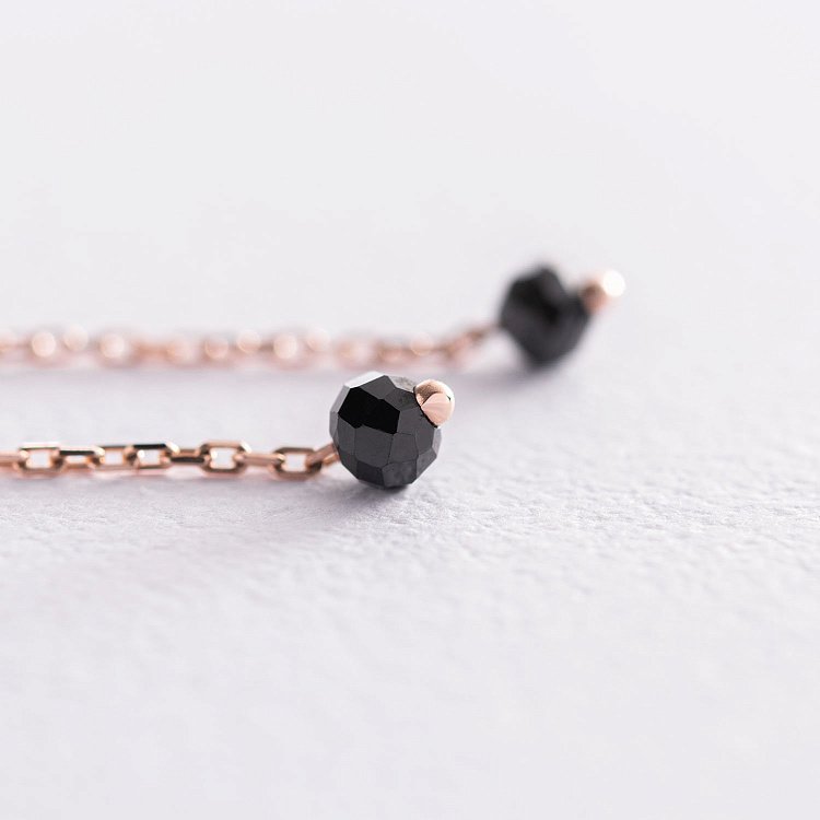 Золоті сережки - протяжки (чорні фіаніти) с07198 від ювелірного магазину Онікс - 2