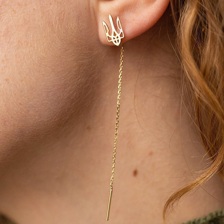 Сережки - протяжки "Герб України - Тризуб" (жовте золото) с08095 від ювелірного магазину Онікс - 3