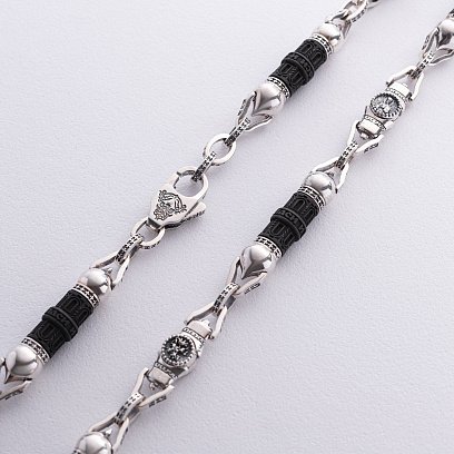 Мужская серебряная цепочка "Спаси и сохрани" с эбеновым деревом 628 №4