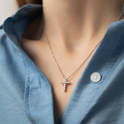 Крестик с бриллиантами в белом золоте пб0361lg №4