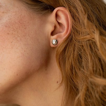 Срібні сережки - пусети з культ. прісн. перлами 121304 №8