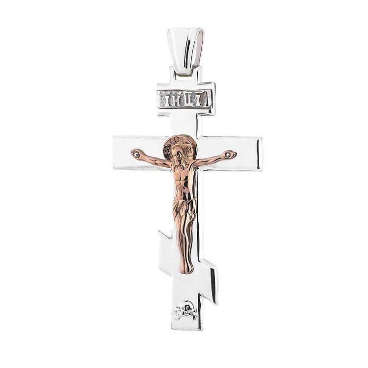 Серебряный крест с золотой вставкой 131446 от ювелирного магазина Оникс