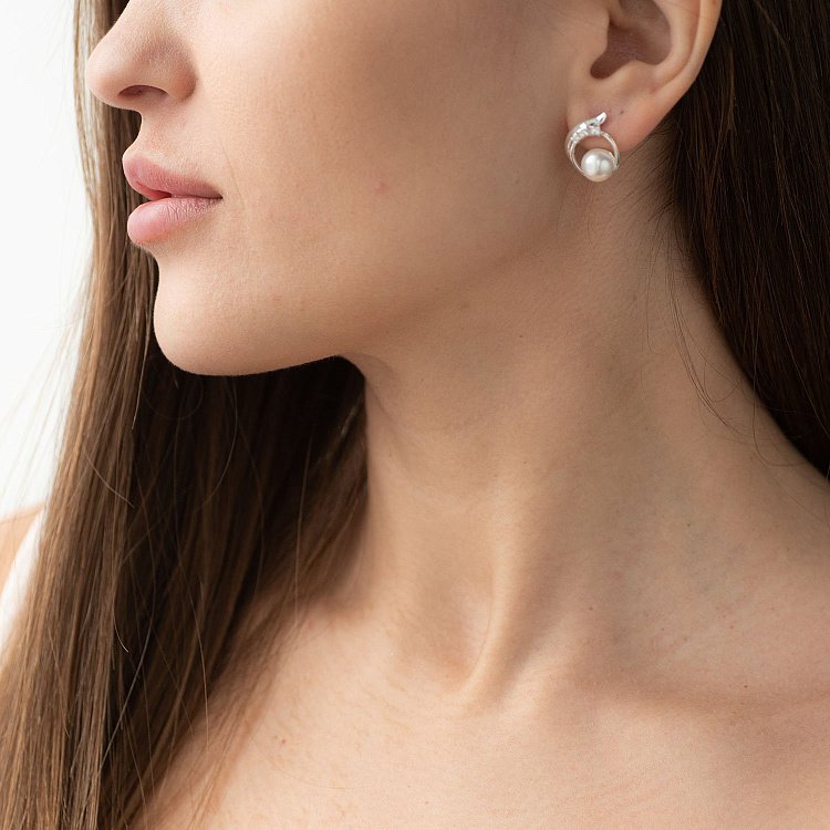 Серьги (культ. пресн. жемчуг, фианит) 12841 от ювелирного магазина Оникс - 1