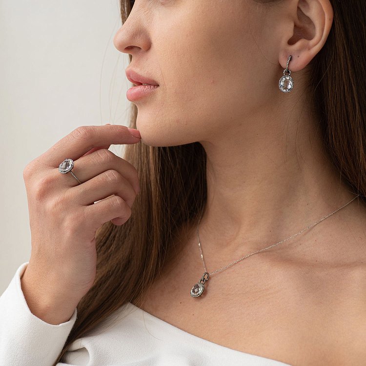 Золотые серьги (кварц, бриллиант) LDE0433-p от ювелирного магазина Оникс - 1