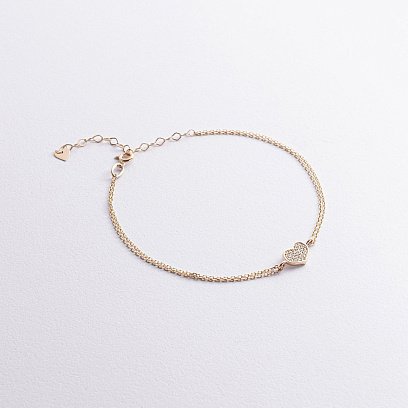 Браслет "Сердечко" з діамантами (жовте золото) бб0049м