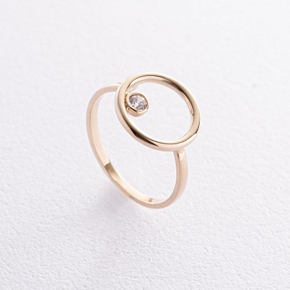 Золотое кольцо "Круговорот" с фианитом к07486