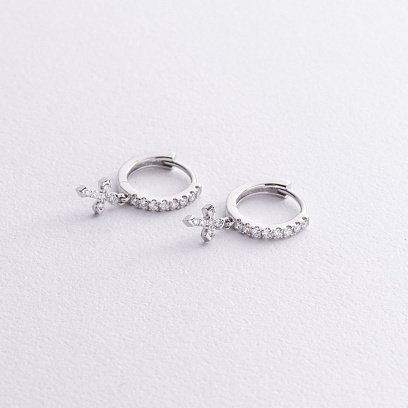 Золотые серьги "Крестики" с бриллиантами сб0566sm №3