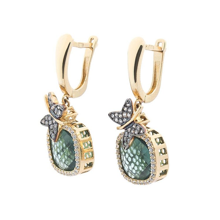 Золоті сережки з метеликами (фіаніти) с04786 від ювелірного магазину Онікс - 1