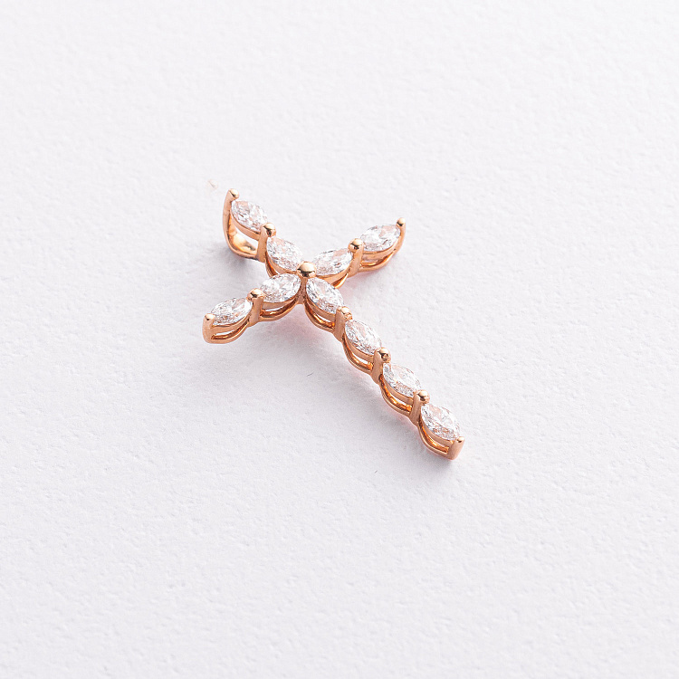 Хрестик у червоному золоті з діамантами пб0358lg від ювелірного магазину Онікс