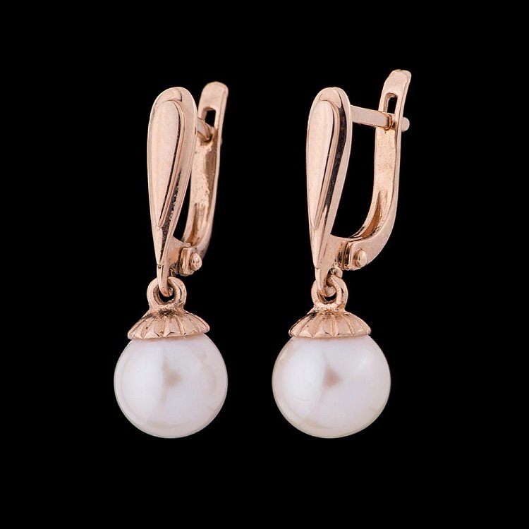 Золотые серьги с культ. пресн. жемчугом с04079 от ювелирного магазина Оникс - 2