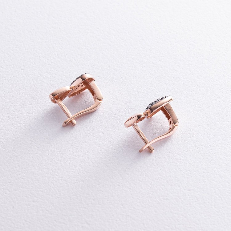 Золотые серьги с коричневыми фианитами с06135 от ювелирного магазина Оникс - 2