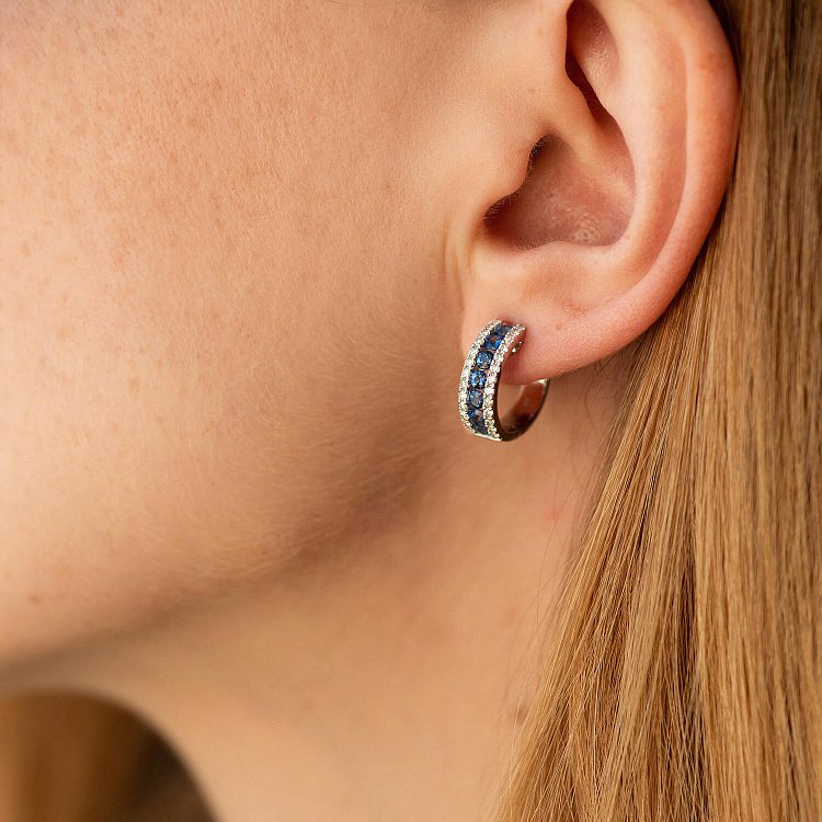 Золотые серьги - кольца (бриллианты, сапфиры) сб0503nl от ювелирного магазина Оникс - 3