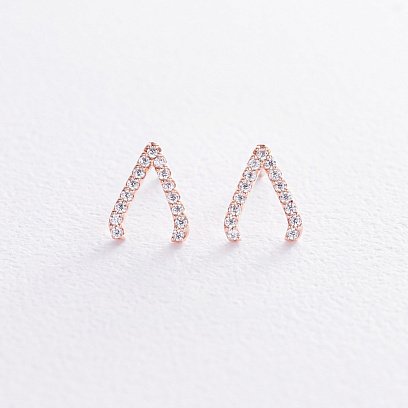 Сережки - пусети "Акцент" з фіанітами (червоне золото) с08473
